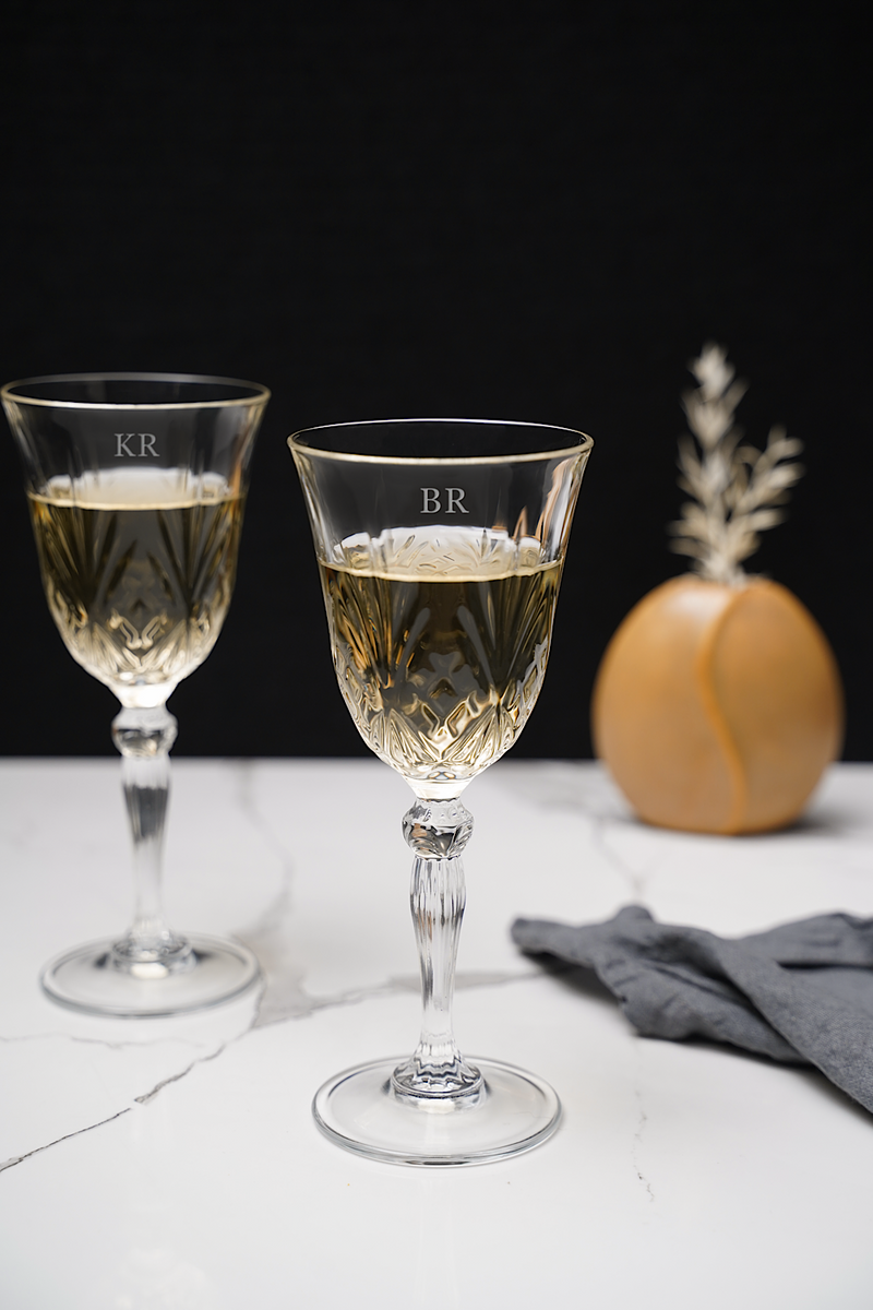 Monogrammed White Wine Glass Set - Gold