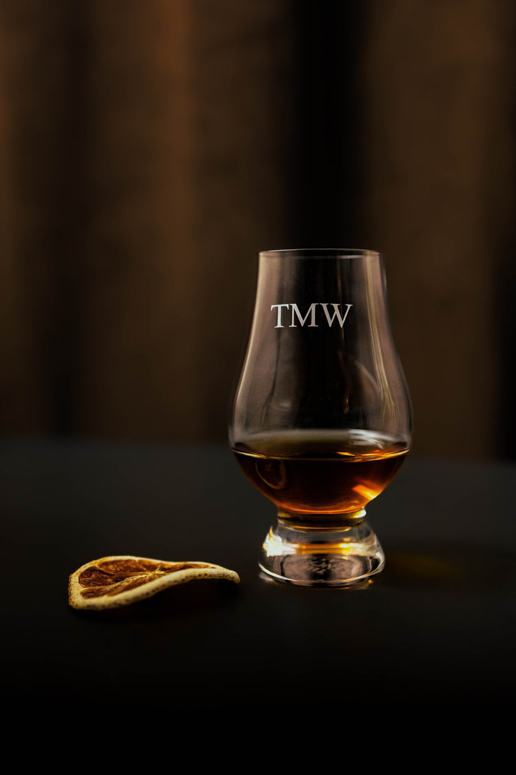 Single jack Glencairn whisky glass with initials