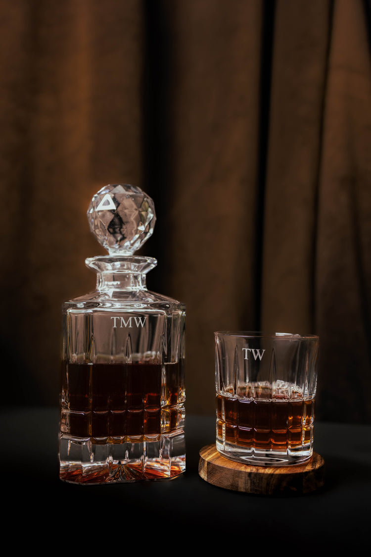 Personalised Whisky decanter with matching whisky glass with laser engraving intials